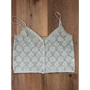 Aeropostale Crochet Knit Tank Womens L Sage Green Button Front Boho Cottagecore